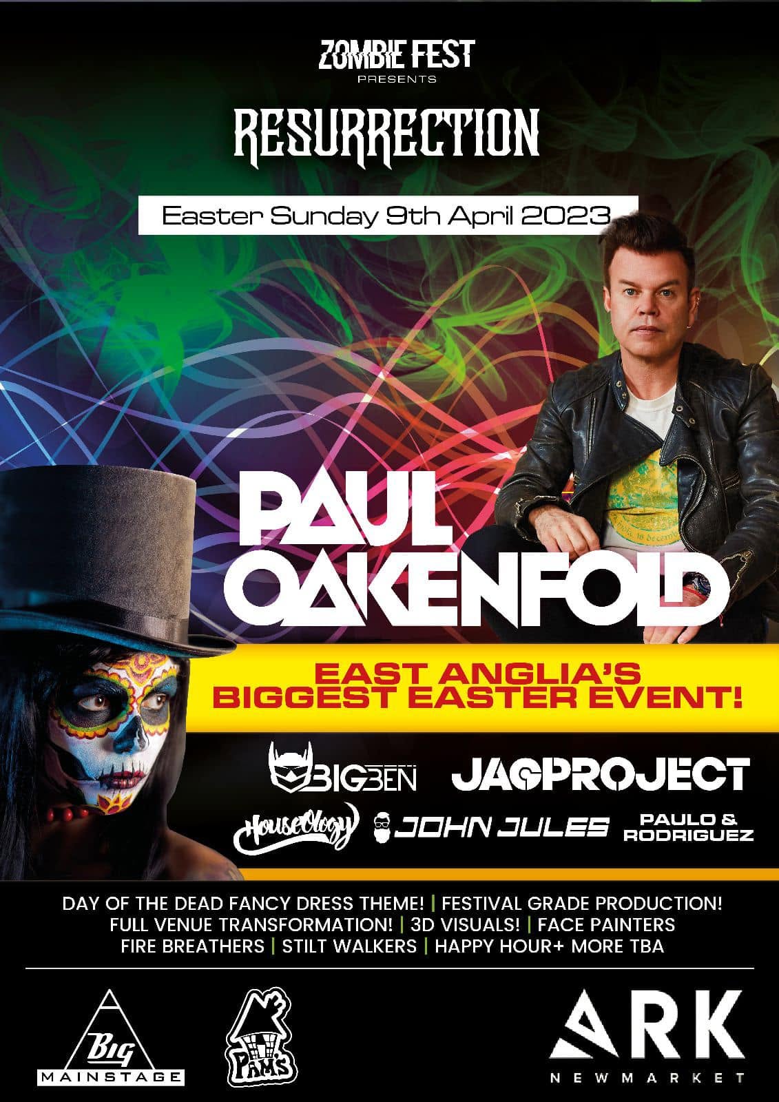 Archival flyer: Zombie Fest Resurrection featuring Paul Oakenfold with BIG BEN, ARK Newmarket, 2023