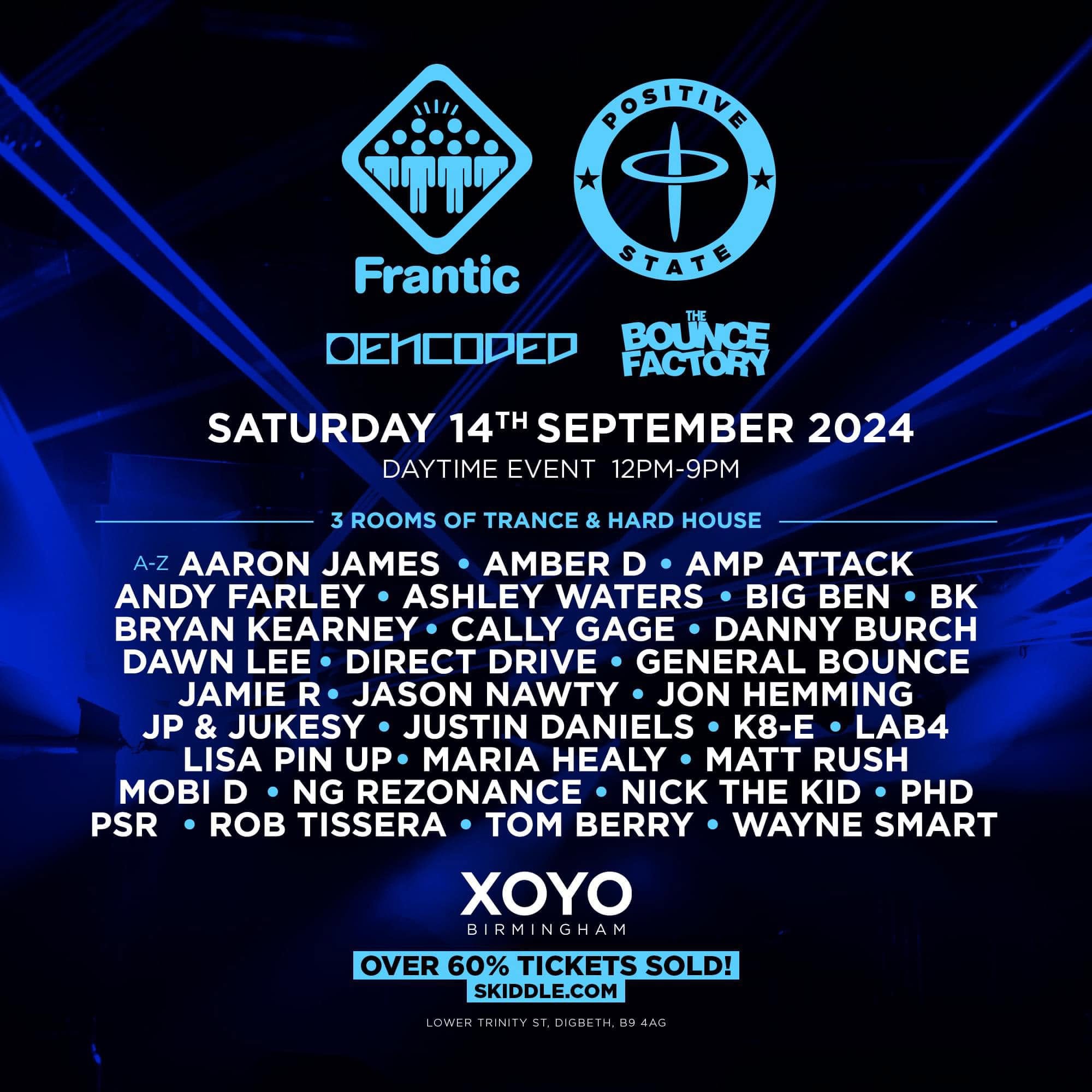 Archival flyer: Frantic and Positive State at XOYO Birmingham, September 2024, BIG BEN on line-up